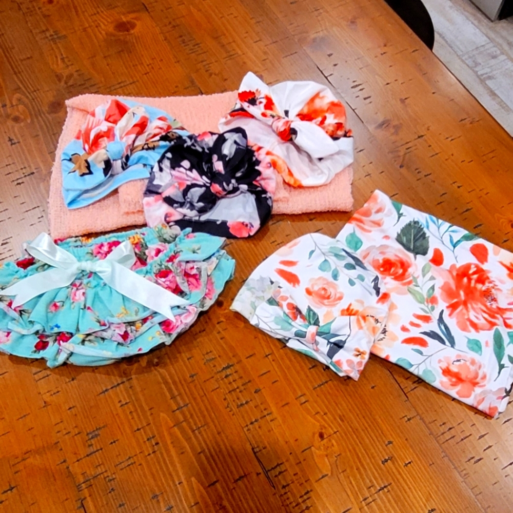 Baby Girls Newborn swaddle/ hat & bottom photo  Set